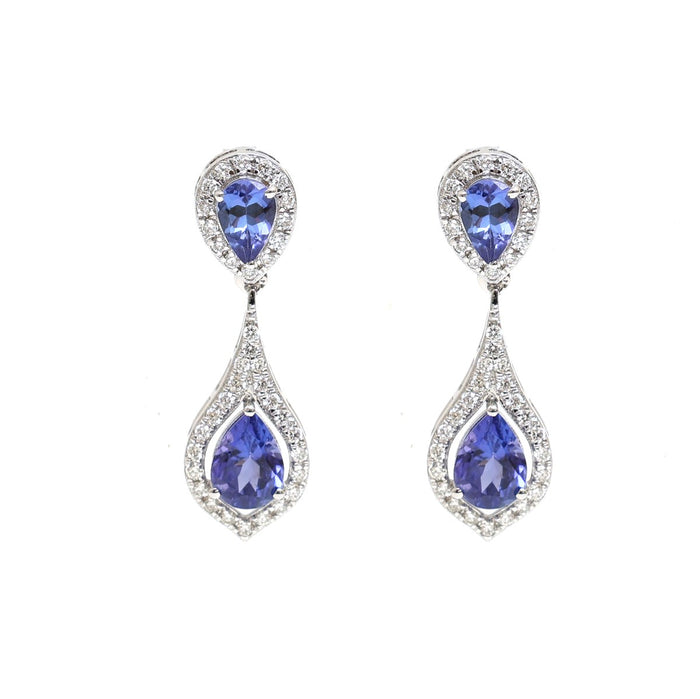 Tanzanite Élégance 18K Natural Diamond White Gold Drop Earrings