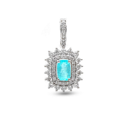 Azure Paraiba Tourmaline Diamond Cushion 18K White Gold Pendant Necklace