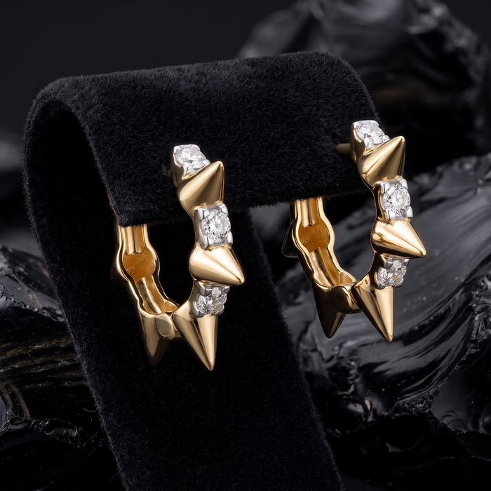 Spike Edge 14K Princess Cut Gold Hoop Earrings