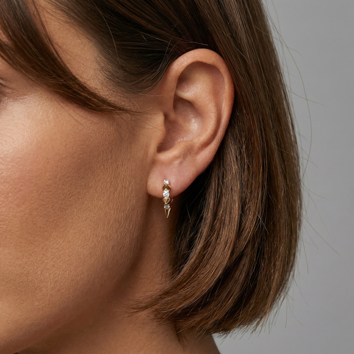 Spike Edge 14K Princess Cut Gold Hoop Earrings