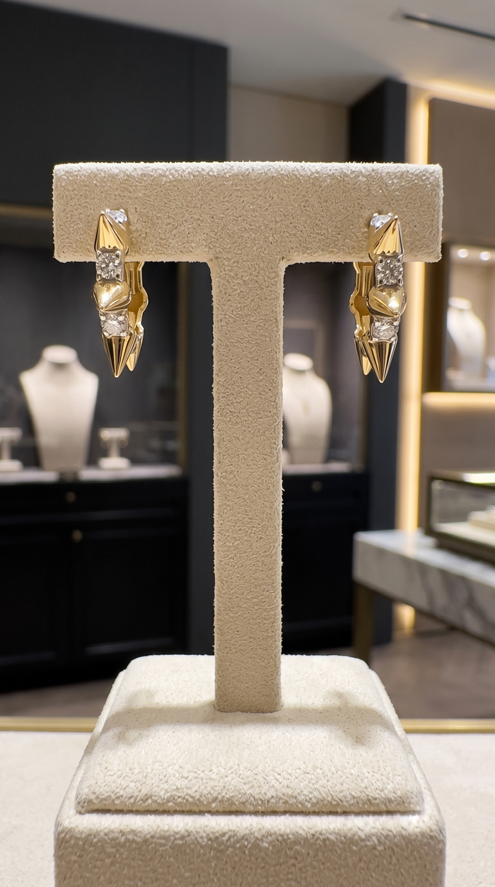 Spike Edge 14K Princess Cut Gold Hoop Earrings