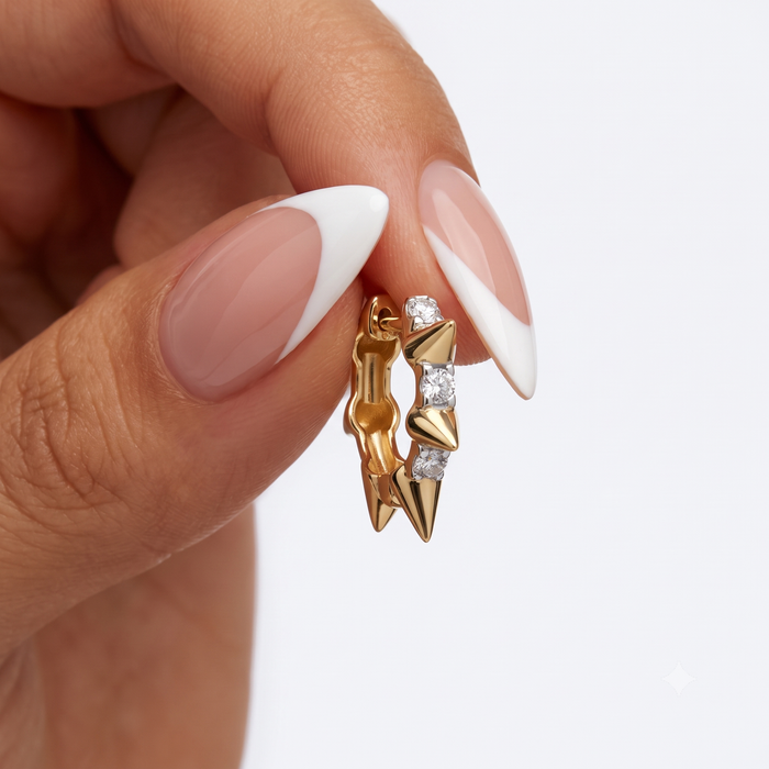 Spike Edge 14K Princess Cut Gold Hoop Earrings