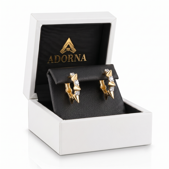 Spike Edge 14K Princess Cut Gold Hoop Earrings