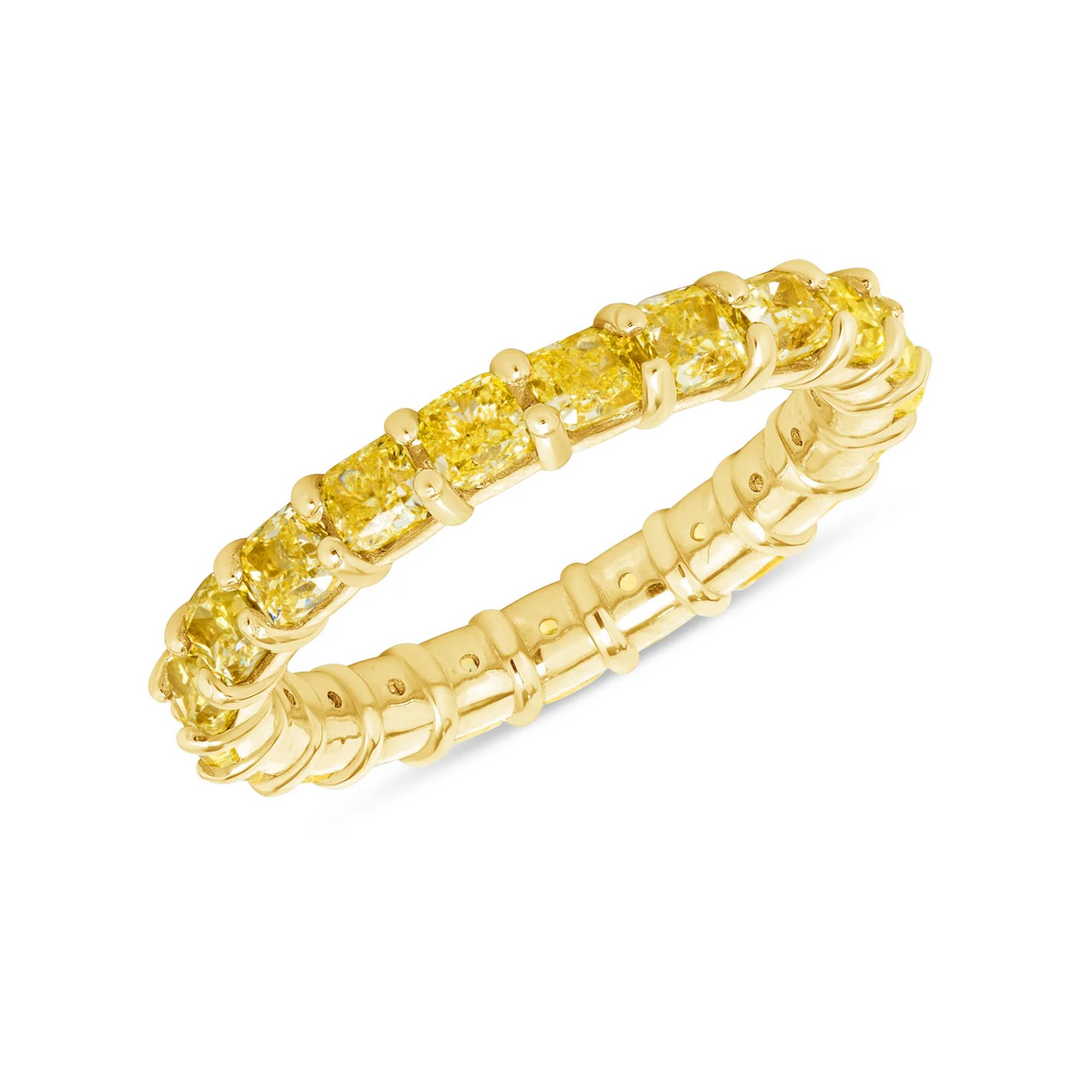 Cushion Cut Yellow Diamond Eternity Band Ring in 14K Yellow Gold