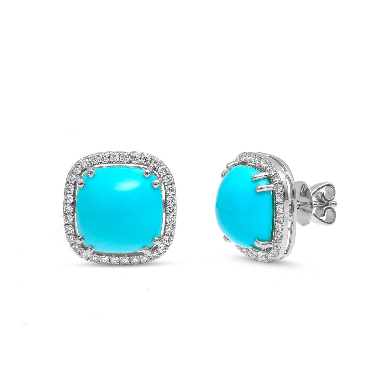 14K Turquoise & Natural Diamond Halo Stud Earrings in White Gold