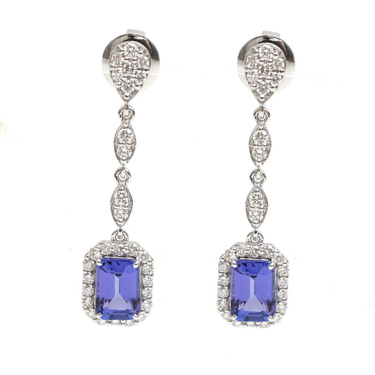 Tanzanite Celestia 18K Natural Diamond White Gold Drop Earrings