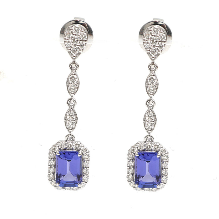 Tanzanite Celestia 18K Natural Diamond White Gold Drop Earrings