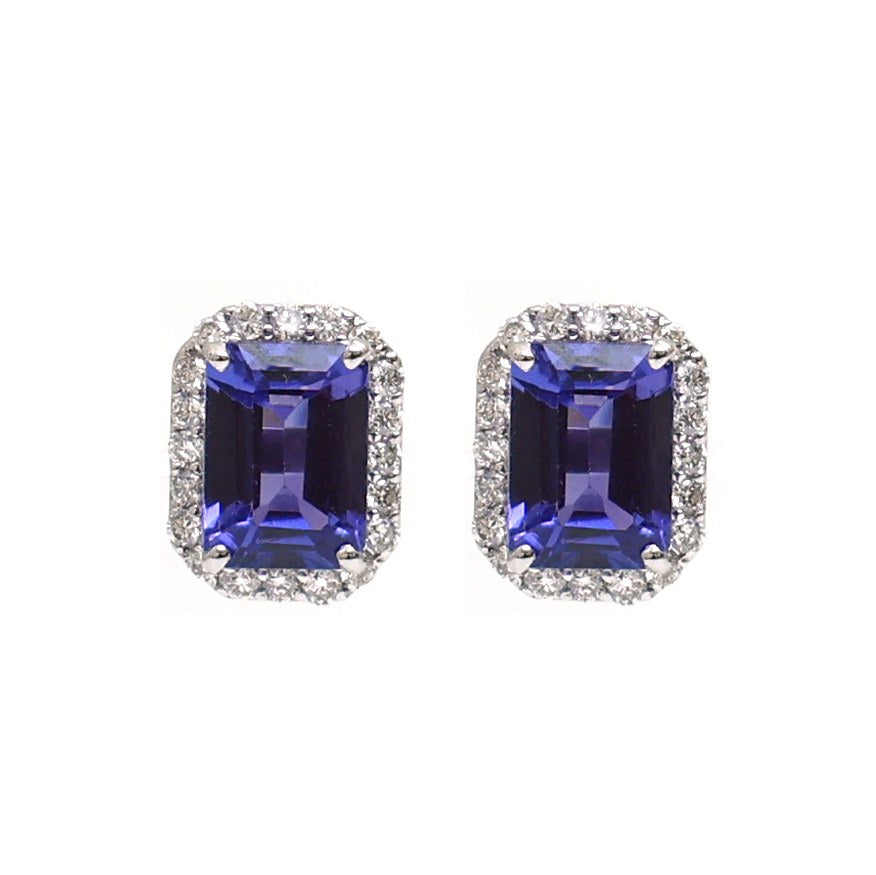 Tanzanite Radiance Halo 18K Natural Diamond White Gold Stud Earrings
