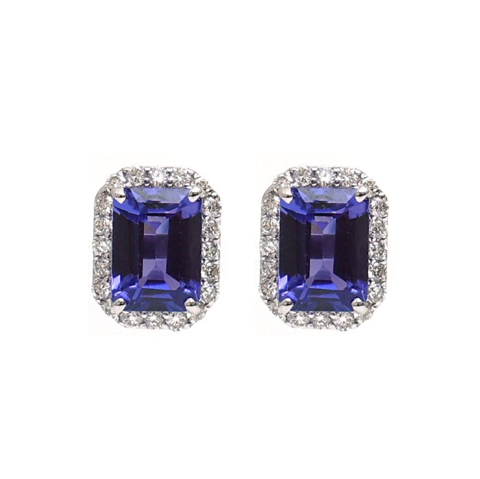 Tanzanite Radiance Halo 18K Natural Diamond White Gold Stud Earrings