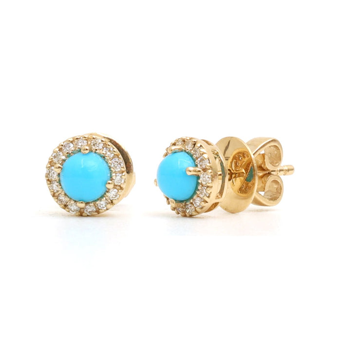 Turquoise Majesty Halo 18K Natural Diamond Yellow Gold Stud Earrings