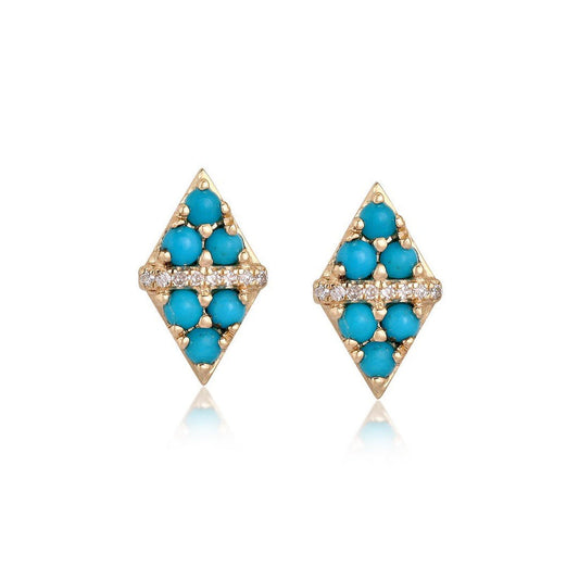 Forever Diamonds Turquoise Stud Earrings in 14K Yellow Gold