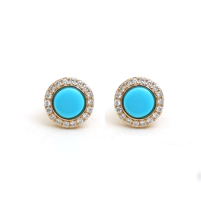Turquoise Prestige Halo 14K (18k Custom) Natural Diamond Yellow Gold Stud Earrings
