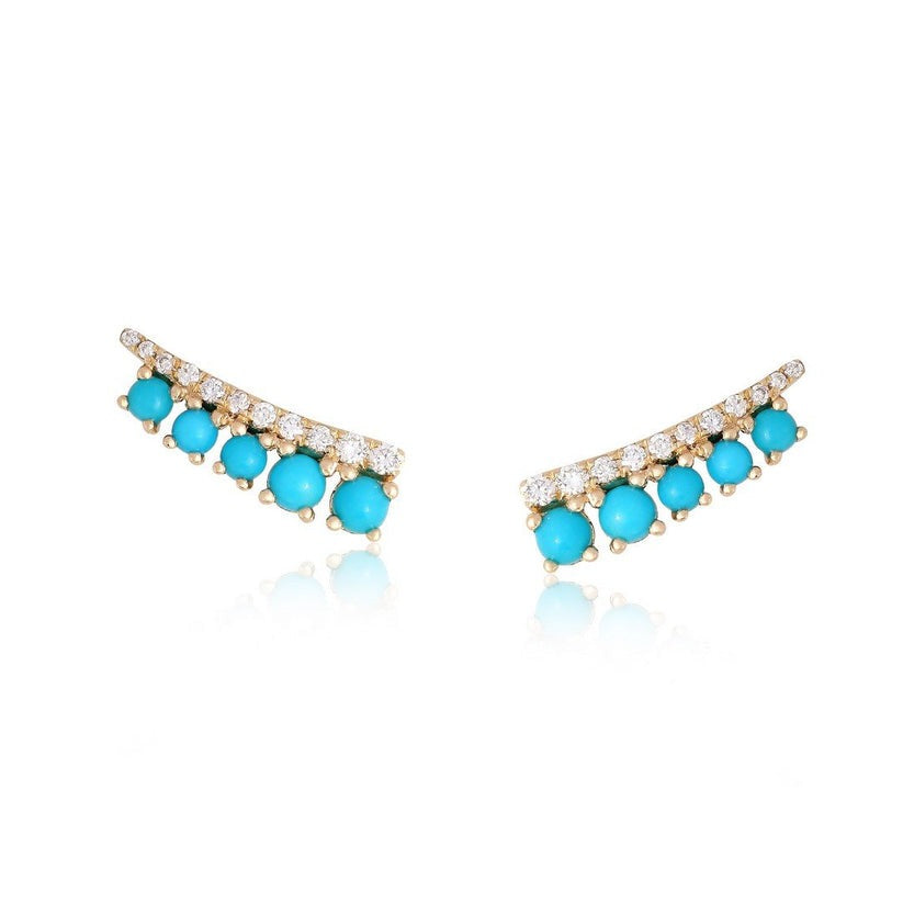 Irresistible Turquoise Diamond Stud Earrings in 14K Yellow Gold