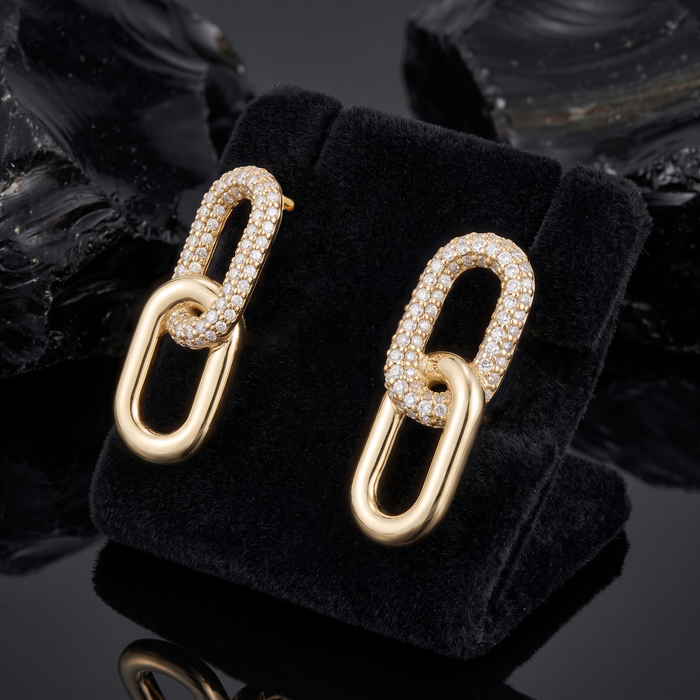 Double Link Chain Earrings in 14K Yellow Gold