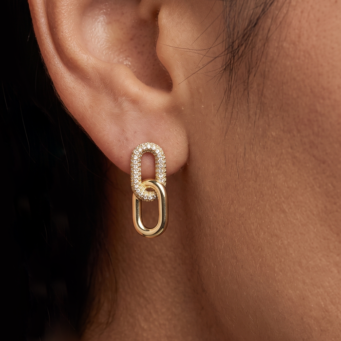 Double Link Chain Earrings in 14K Yellow Gold