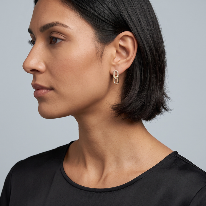 Double Link Chain Earrings in 14K Yellow Gold