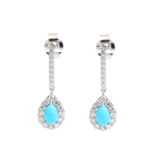 Turquoise 18K Natural Diamond White Gold Drop Earrings