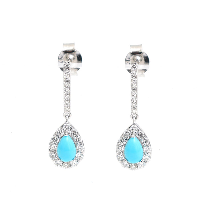 Turquoise 18K Natural Diamond White Gold Drop Earrings
