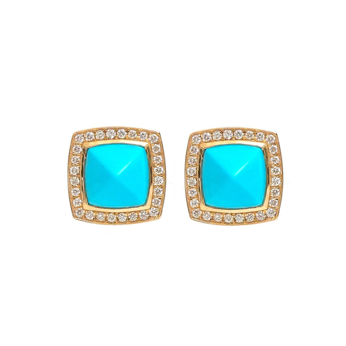 Turquoise Sovereign Halo 14K(18k Custom)  Natural Diamond Yellow Gold Stud Earrings