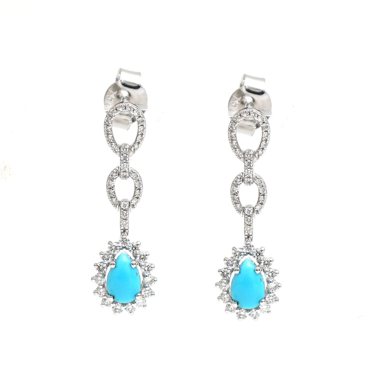 Turquoise Halo 18K Natural Diamond White Gold Drop Earrings