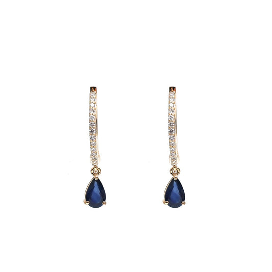 Blue Sapphire 18K Natural Diamond Yellow Drop Earrings