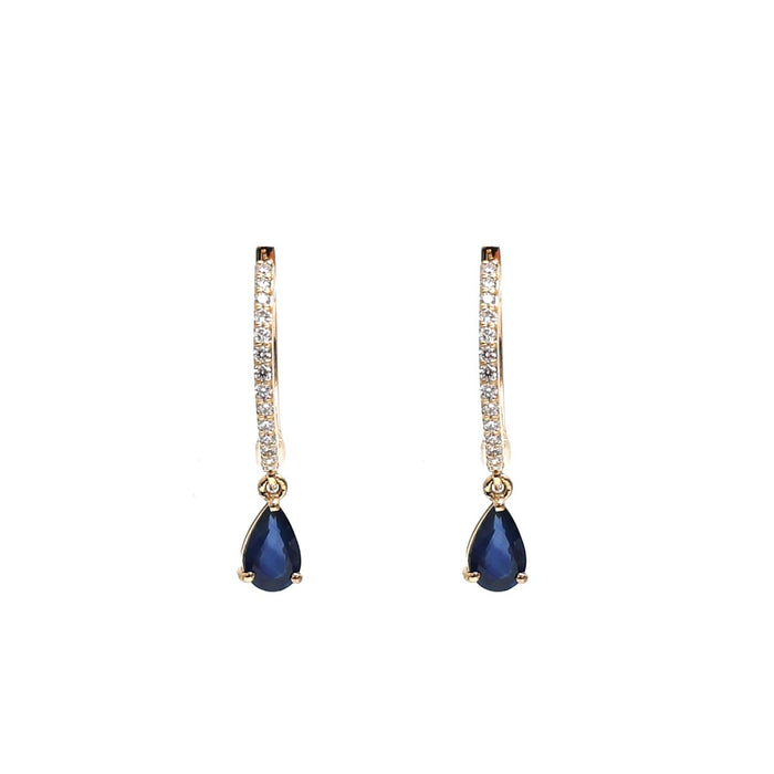 Blue Sapphire 18K Natural Diamond Yellow Drop Earrings