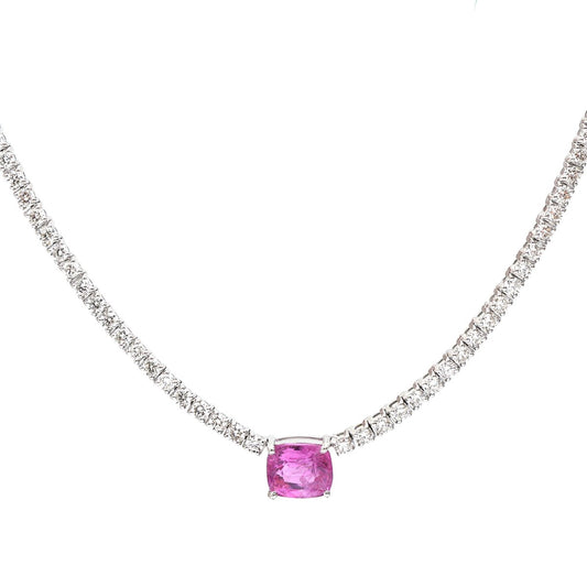 Luxury Pink Sapphire & Diamond 18K White Gold Necklace