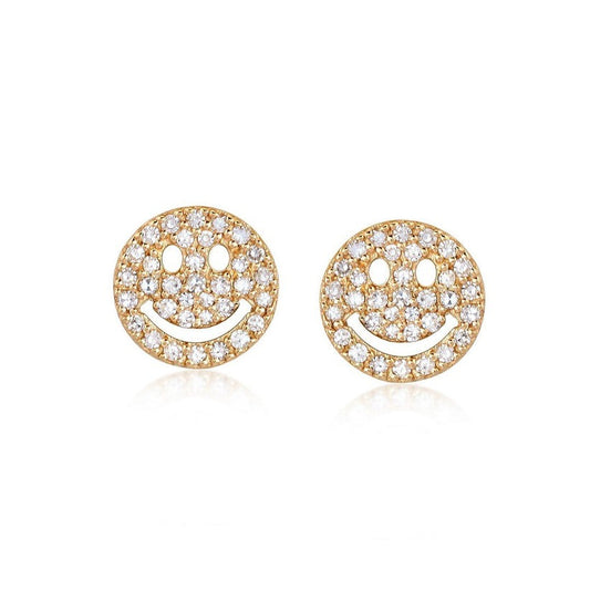 Smiley Face Diamond Stud Earrings in 14K Yellow Gold