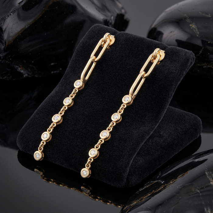 Bezel Diamond Link Drop Earrings in 14K Yellow Gold