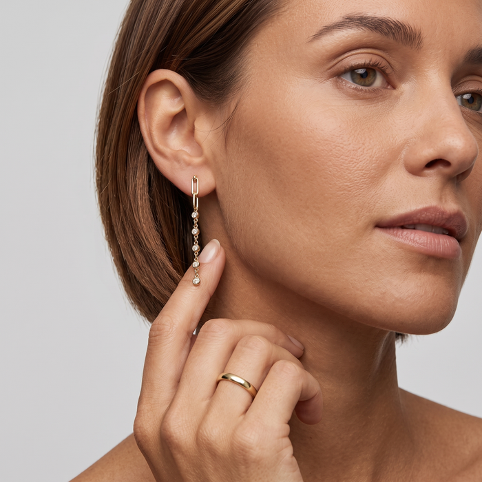 Bezel Diamond Link Drop Earrings in 14K Yellow Gold