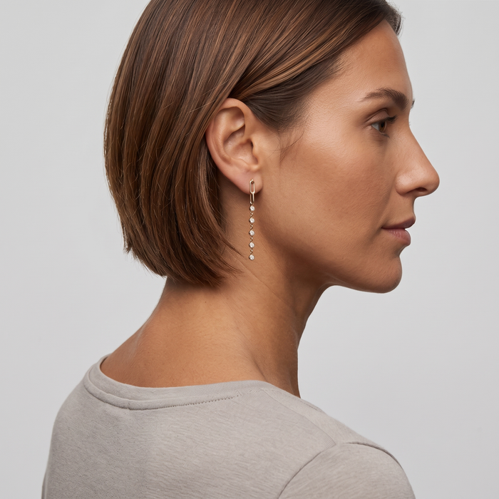 Bezel Diamond Link Drop Earrings in 14K Yellow Gold