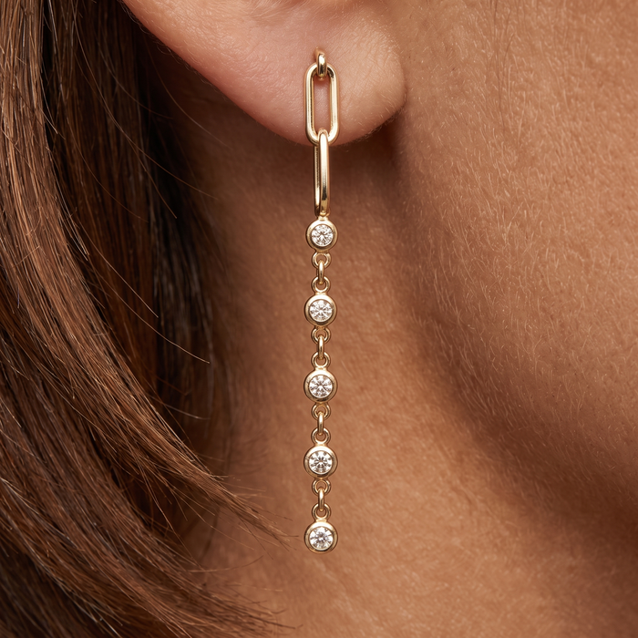 Bezel Diamond Link Drop Earrings in 14K Yellow Gold