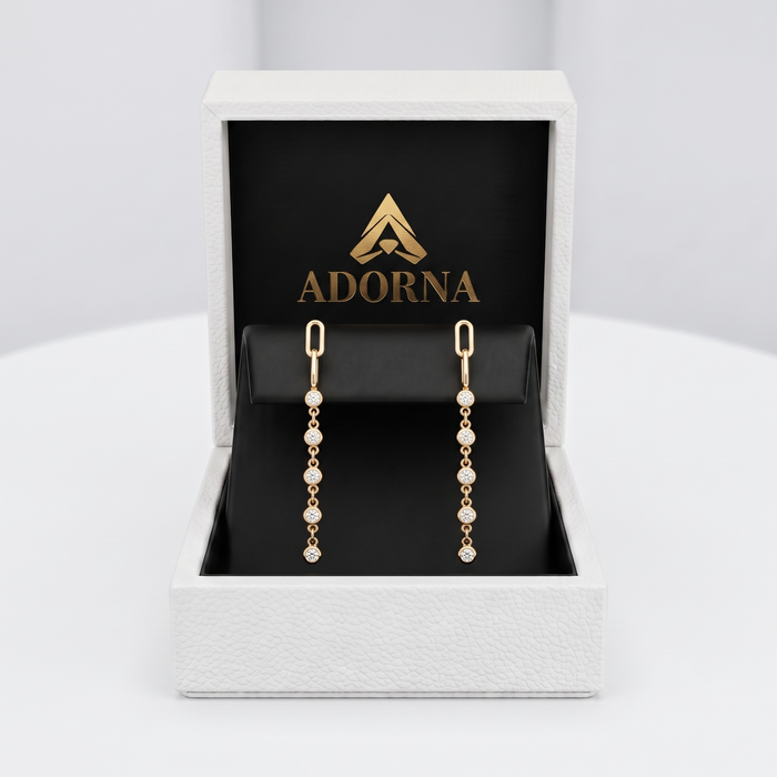 Bezel Diamond Link Drop Earrings in 14K Yellow Gold