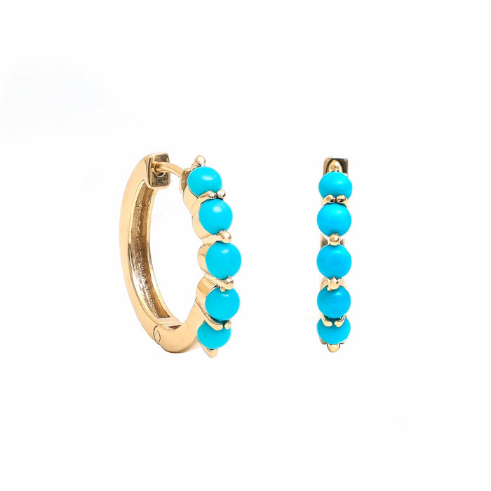Turquoise Classic 14K (18k Custom) Yellow Gold Hoop Earrings