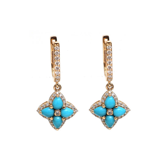 Turquoise Cascade 18K Natural Diamond Yellow Gold Drop Earrings