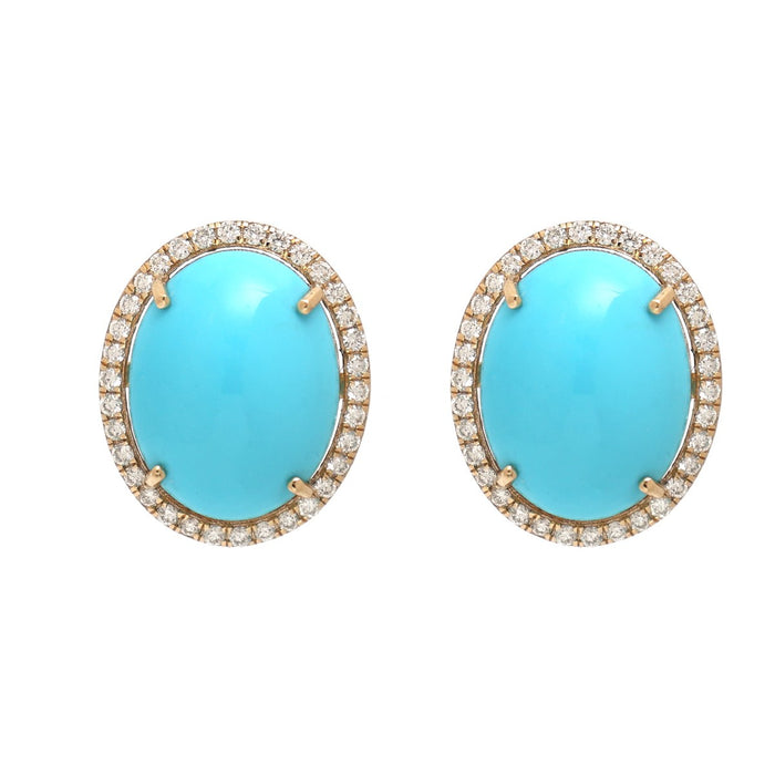 Turquoise Regal Halo 18K Natural Diamond Yellow Gold Stud Earrings