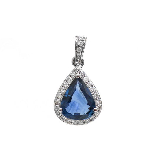 Blue Sapphire Diamond 18K White Gold Pendant Necklace