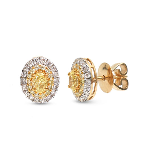 Fancy Yellow Diamond Radiance Halo 18K Yellow Gold Stud Earrings