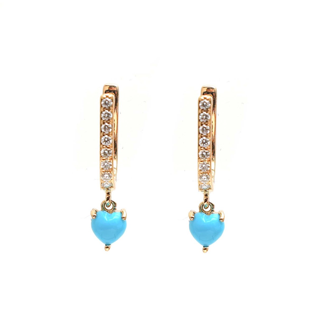 Turquoise Heart 18K Yellow Gold Drop Hoop Earrings