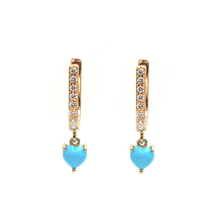 Turquoise Heart 18K Yellow Gold Drop Hoop Earrings