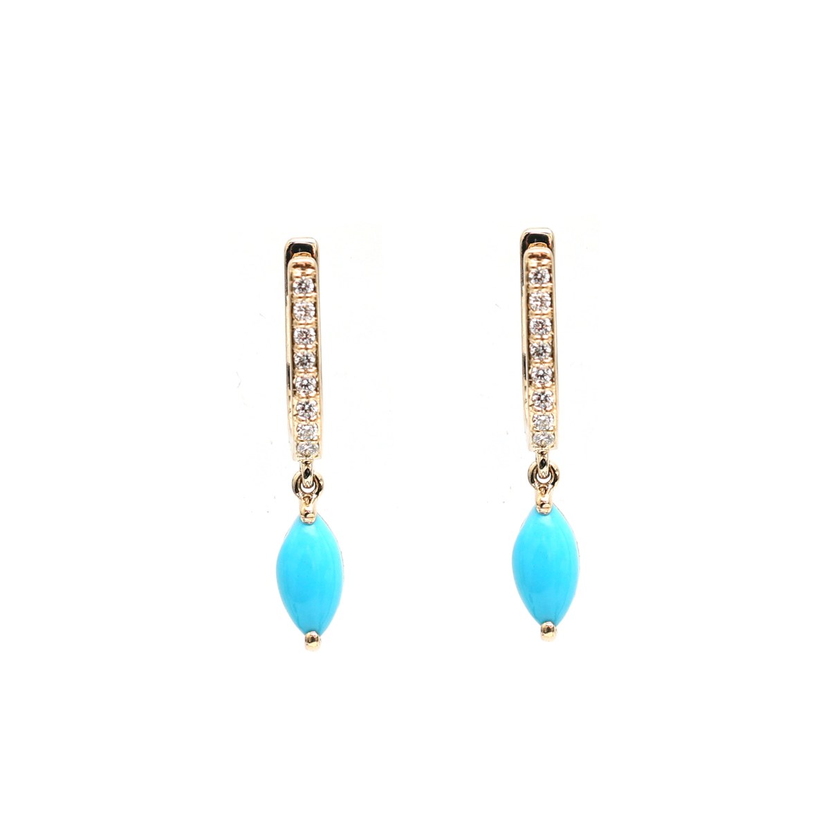 Marquise Turquoise 18K Natural Diamond Yellow Gold Drop Earrings