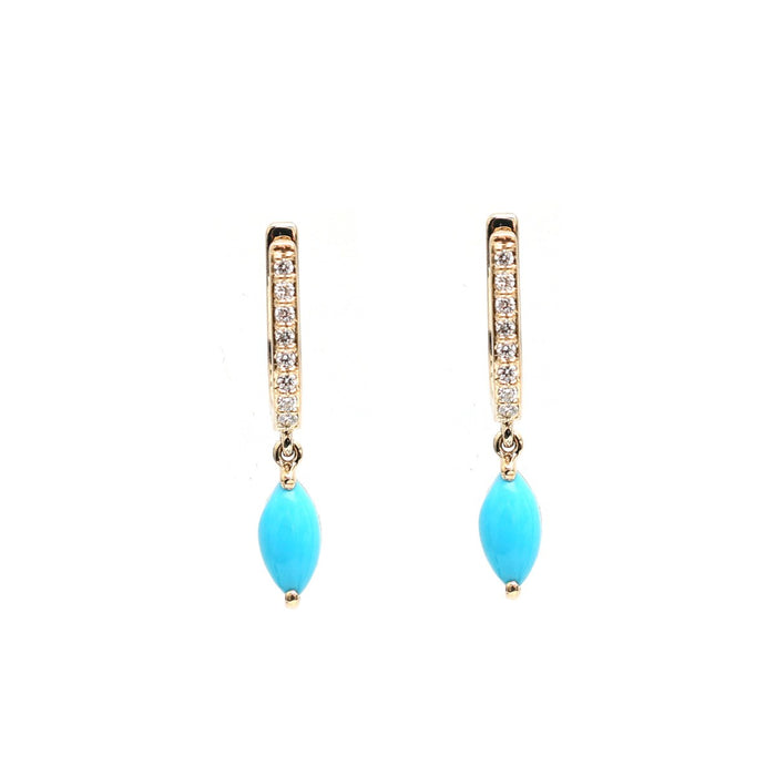 Marquise Turquoise 18K Natural Diamond Yellow Gold Drop Earrings