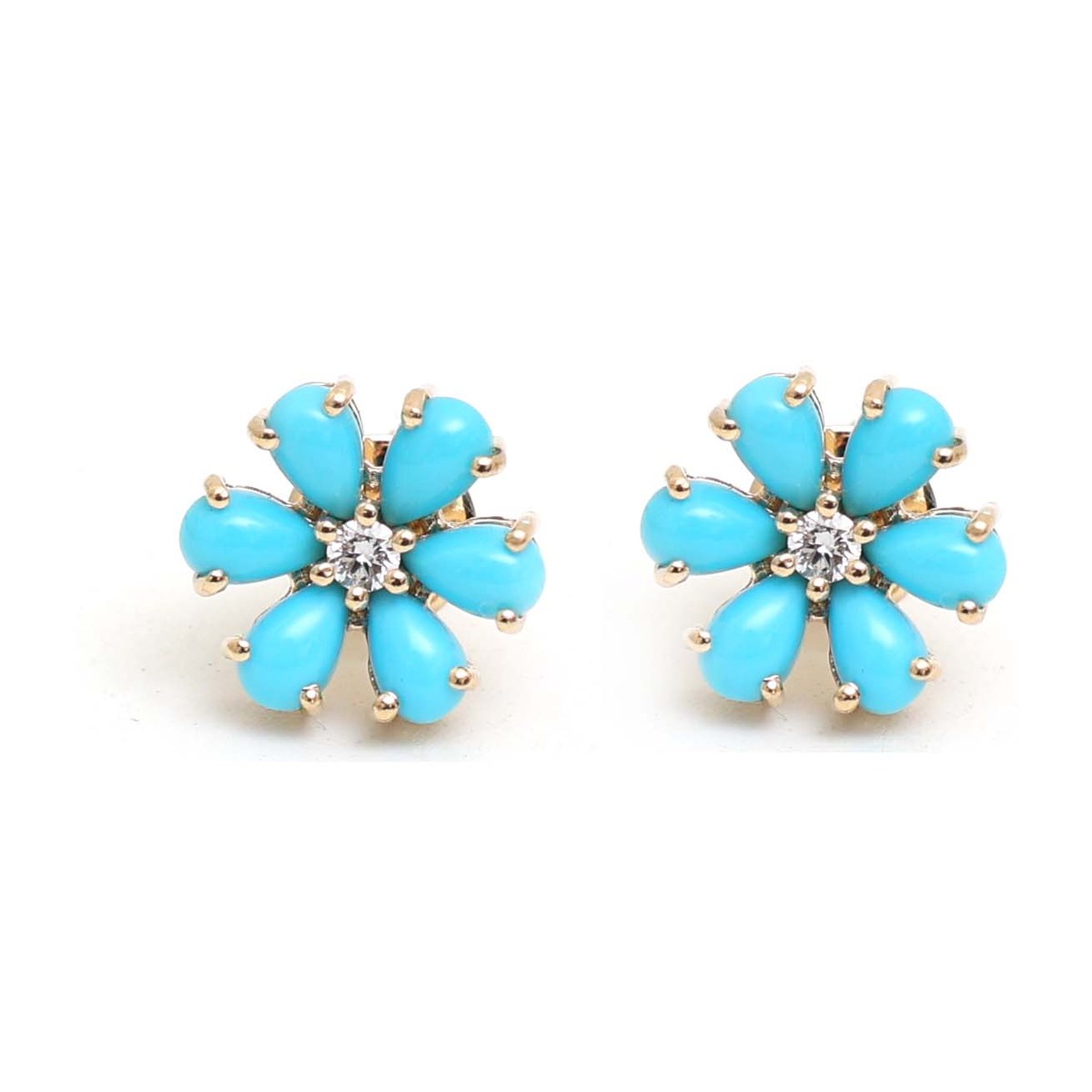 Turquoise Bloom 18K Natural Diamond Yellow Gold Stud Earrings