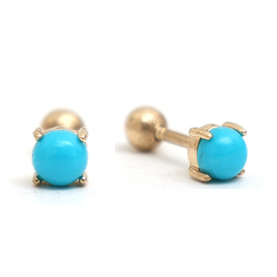 Turquoise Solitaire 14K (18k Custom) Yellow Gold Stud Earrings