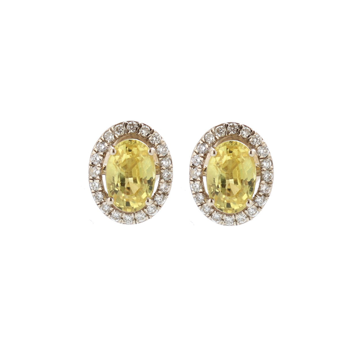 Yellow Sapphire Halo 18K Natural Diamond White Gold Stud Earrings