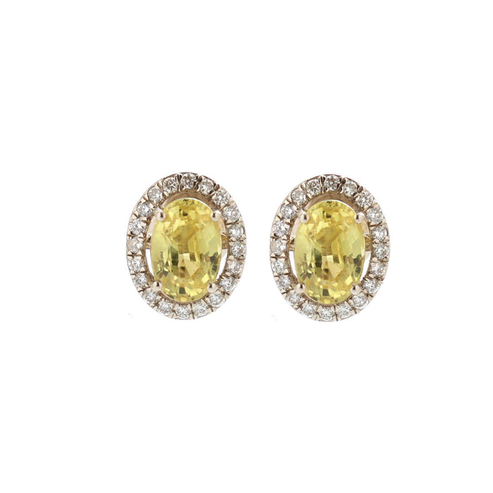 Yellow Sapphire Halo 18K Natural Diamond White Gold Stud Earrings