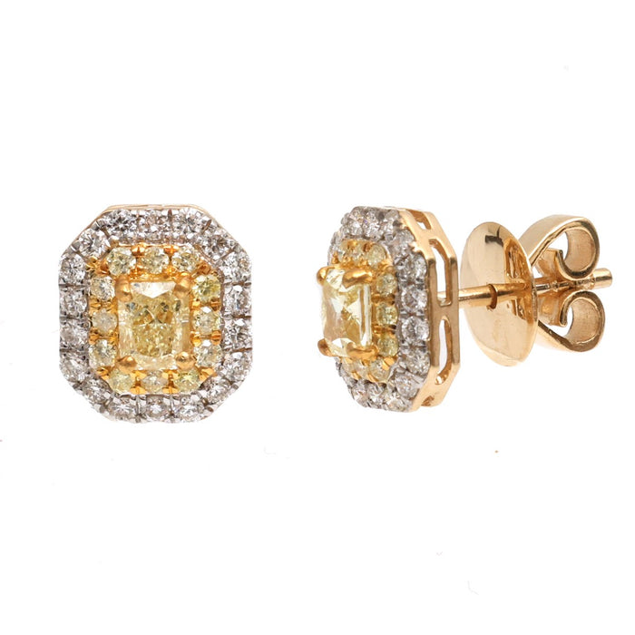 Yellow Diamond Double Halo 18K Yellow Gold Stud Earrings