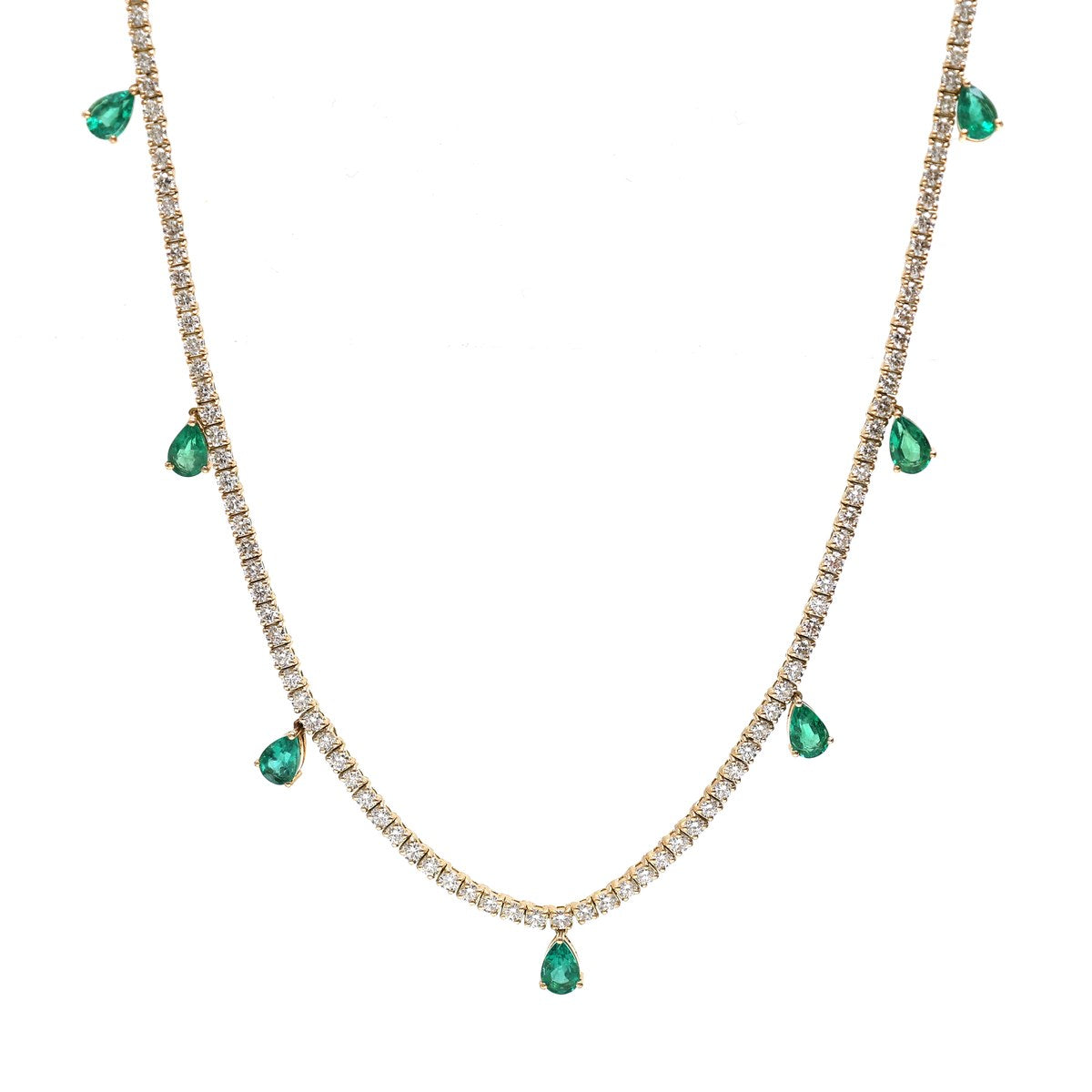 Luxury Emerald Drop 18K Yellow Gold Diamond Necklace
