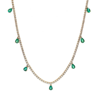 Luxury Emerald Drop 18K Yellow Gold Diamond Necklace