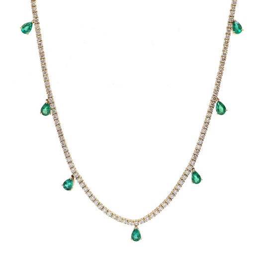 Luxury Emerald Drop 18K Yellow Gold Diamond Necklace